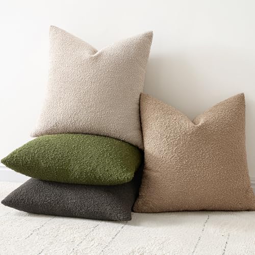 Pack of 2 18x18 Inch Decorative Boucle Throw Pillow Covers Textured Square Pillowcaes Accent Solid Cozy Soft Cushion Covers Home Decor for Sofa Couch Living Room Home Decor,Olive Green - color: Olive Green, size: 18" x 18" (Pack of 2)