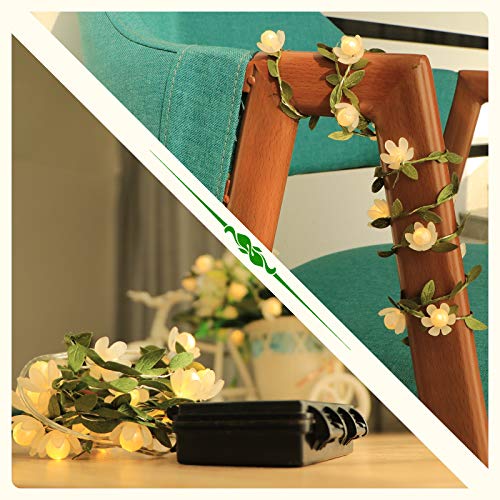 Vigdur 2PACK Vine - Fairy String Lights,Tiny Leaf-Garland with White Flower Battery Powered Light for Indoor Outdoor Christmas Party Wedding Garden Décor,Total 15.2FT with 50LEDS - color: Floral Lights