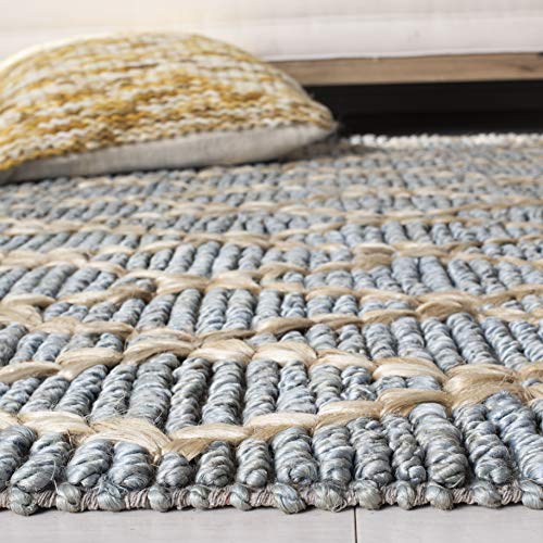 SAFAVIEH Natural Fiber Collection Runner Rug - 2'6" x 8', Light Blue, Handmade Boho Moroccan Trellis Jute, Ideal for High Traffic Areas in Living Room, Bedroom (NF951L)