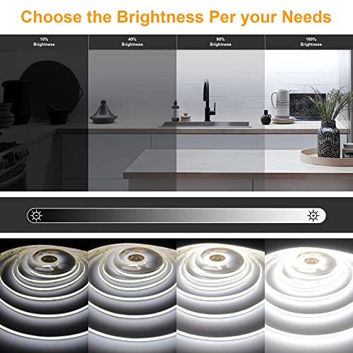 AXMOTUT 32.8ft White COB LED Strip Light, High Bright LED Strips with 320LEDs, RF Remote and UL Power Supply, 6000K Dimmable LED Lights for Bedroom, Kitchen, DIY Home Decoration, 2 Rolls of 16.4ft - color: Daylight White 6000K, size: 32.8FT