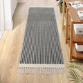 Lahome Belle Boho Hallway Runner Rug, 2x6 Laundry Room Lightweight Entry Woven Cotton Throw Mat with Tassels, Farmhouse Non Shedding Washable Black Low Pile Runner for Kitchen Bathroom - color: Black, size: 2' x 6' (Runner)