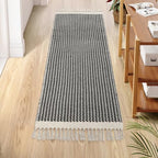 Lahome Belle Boho Hallway Runner Rug, 2x6 Laundry Room Lightweight Entry Woven Cotton Throw Mat with Tassels, Farmhouse Non Shedding Washable Black Low Pile Runner for Kitchen Bathroom - color: Black, size: 2' x 6' (Runner)