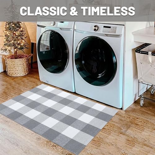 IOHOUZE Buffalo Plaid Checkered Rug 2x3 Ft Front Door Mats, Washable Area Rugs for Front Porch Decor, Spring Summer Welcome Mats Outdoor, Grey White Rug for Farmhouse/Entryway/Home Entrance - color: Grey and White, size: 2' x 3' (Rectangular)