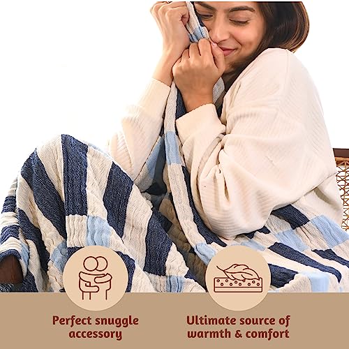 Folkulture Throw Blanket for Couch 50" x 60" |Cotton, Lightweight & Breathable Summer Blanket for Chair, Couch, Bed | Blue Comfort Throw Blankets for Living Room, Summer Must Haves, Graduation Gifts - color: Blue