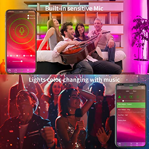 KSIPZE 100ft Led Strip Lights RGB Music Sync Color Changing Led Lights with Smart App Control Remote Led Lights for Bedroom Room Lighting Flexible Home Décor - size: 100 ft