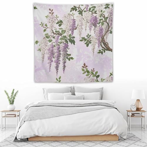 HZOHNAGO Lavender Flower Tapestry Fantasy Purple Floral Green Leaves Botanical Pattern Printed Wall Tapestry Wall Hanging for Bedroom Living Room Dorm 60" W x 60" H - color: Lavender-1, size: 60"L x 60"W