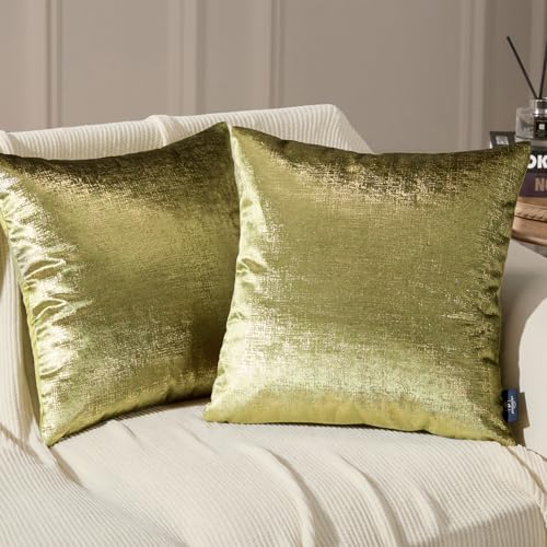 Phantoscope Pack of 2 Sparkling Velvet Decorative Solid Throw Decorative Pillow Cover Soft Gold Glitter Square Cushion Cover Pillowcase for Couch Bed and Chair, Green, 20 x 20 inches, 50 x 50 cm - color: Green and Gold, size: 20" x 20" (Pack of 2)