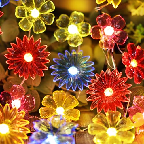 Fairy Lights Decorative Flower Lamp -Waterproof Battery Operated String Lights 7ft 20LED Indoor Outdoor- Floral Décor Flower String Lights Garden Wreath Fence Bathroom Office Home Decor - color: Red-Blue-Pink-Yellow-Orange
