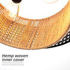 17.7" Black Bohemian Wicker Flush Mount Ceiling Light, Hand-Woven Double Layer Drum Semi-Flush Fixture for Bedroom, Living Room, Dining Room, Hallway & Kitchen - color: 17.7'' Rattan&Hemp rope Black