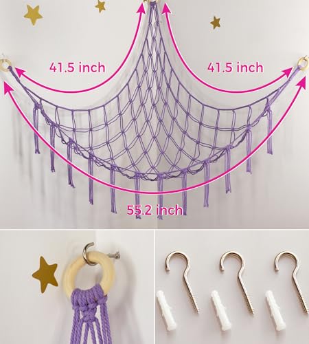 Stuffed Animal Storage Hammock or Net - Toy Hammock Net for Stuffed Animals Corner - Hanging Stuff Animal Organizer Holder Ideas for Plush Plushie - Purple Kids Baby Nursery Wall Bedroom Room Decor - color: Purple, size: Standard(41.5"L x 55.2"W x 41.5"H)