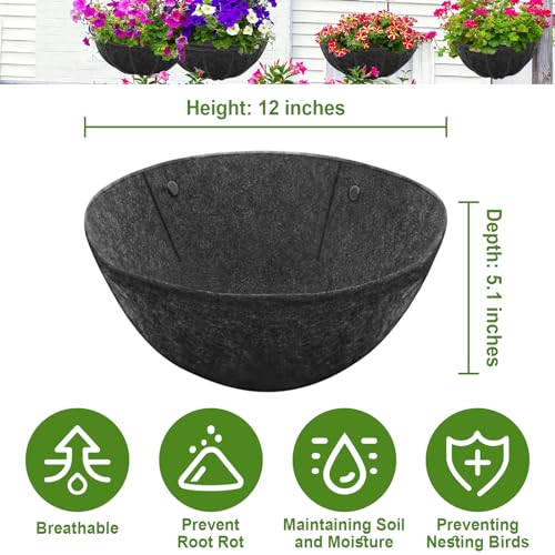 Riare 4 Pack 12 Inch Round Fabric Planter Basket Liner- Hanging Basket Liners Replacement Coco Fiber Liner Alternative for Hanging Basket Flowers (Prevent Birds from Nesting) - size: 12inch