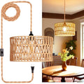 Plug in Pendant Light,Rattan Hanging Lights with Plug in Cord,Handmade Hanging Lamp Plug in,Rattan Light Fixtures Ceiling Hanging for Living Room Bedroom - size: 12.6 Inch-Barrel Shade