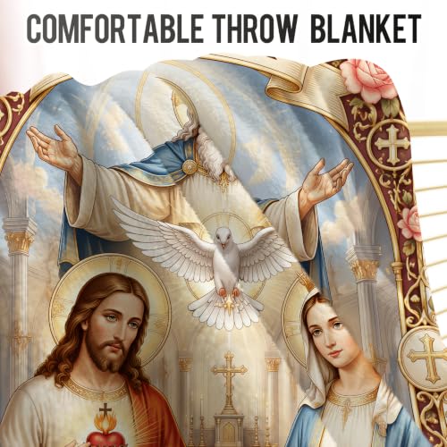 Levens Christian Holy Trinity Flannel Throw Blanket 50x60 | Sacred Heart Jesus Mary Religious Blanket for Christian Gift, Chapel, Prayer Room, Meditative Devotional Decor, Spiritual Blessing Gift - color: Holy Trinity, size: 50"x60"