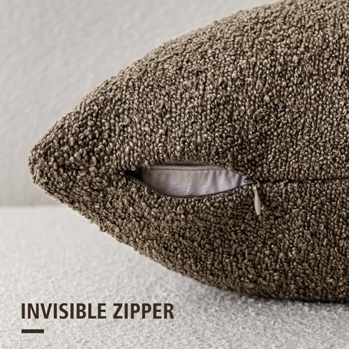 Foindtower Pack of 2 Textured Boucle Throw Pillow Covers Accent Solid Decorative Pillow Cases Cozy Woven Couch Cushion Case for Chair Sofa Bedroom Living Room Home Decor 20x20 Inch Light Brown - color: Brown, size: 20" x 20" (Pack of 2)