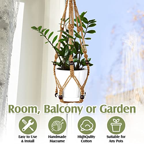 Hoteam 12 Pcs Macrame Plant Hangers Macrame Hanging Planters for Indoor Plants Handmade Boho Hanging Baskets Flower Pots Holder for Outdoor Home Wall Decor - color: Brown
