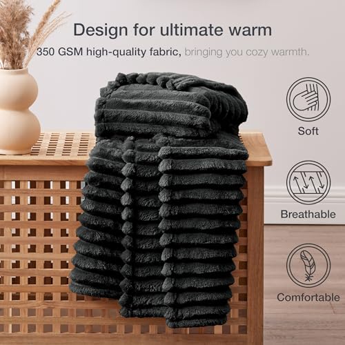 EXQ Home Gentle Soft Fleece Black Blanket Full Size– Cozy Lightweight Blanket for Couch Bed – All-Season Warm Fuzzy Flannel Blanket for Women Mom Her – Gifts for Birthday(84"x90",Black) - color: Black, size: Full