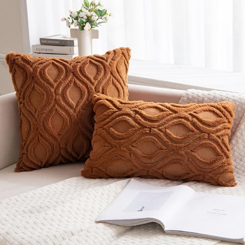 MIULEE Burnt Orange Fall Throw Pillow Covers 18x18 Inch, Soft Plush Faux Wool Solid Couch Pillows Set of 2, Decorative Farmhouse Boho Cushion Covers for Sofa Living Room Bed Home Decor - color: Burnt Orange, size: 18" x 18" (Pack of 2)