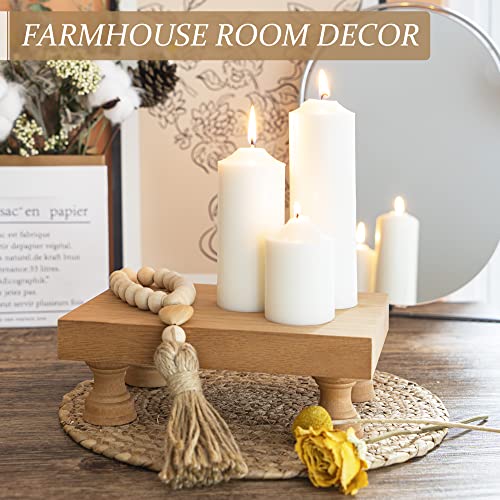 EOSAHR Modern Farmhouse Wood Riser for Display : Decorative Pedestal Stand for Home & Kitchen Decor and Retro Soap Stand for Sink - Rustic Bathroom Counter Tray and Countertop Organizer (Light Brown) - color: Light Brown - Paulownia Wood