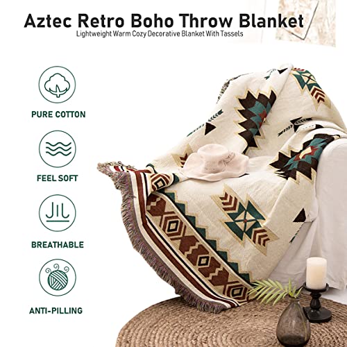Hopstar Aztec Throw Blanket Navajo Indian Blankets and Throws Boho Western Decor Couch Cover Blanket for Bed Sofa Living Room Beach Travel 51"x63" - color: Sucre, size: 51"x63"