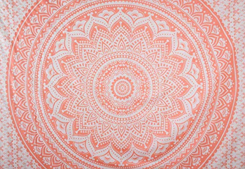 Popular Handicrafts Tapestry Wall Hanging Hippie Ombre Mandala Bohemian Hippy Intricate Indian Tapestries Bedspread 84 x 90 Inches (215cm x 230cm) Coral Peach - color: Coral / Peach, size: 90.6"L x 84.7"W