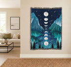 Pure Country Weavers Moonlight Garden Olive by Episodic Drawing - Gift Tapestry Throw Blanket Woven from Cotton - Made in The USA (72x54) - color: River and Sky, size: 72x54