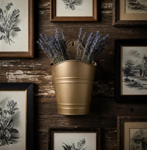 Hosley Set of 2 Gold Wall Planter with PVC Linner 6.25" L x 4" W x 10" H, Ideal Gift for Floral Arrangements Wedding Home Office Party DIY Indoor Outdoor Garden Patio - color: Gold