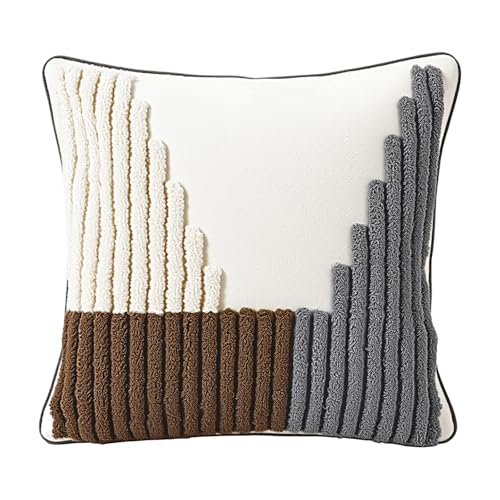 18in x 18in Geometric Tufted Pillow Cover, Neutral Gradient Stripe Cushion Case, Modern Textured Throw Pillow Sham for Sofa Bedroom Living Room, Boho Farmhouse Home Decor - color: Pastoral Style 3, size: 18" x 18" (Pack of 1)