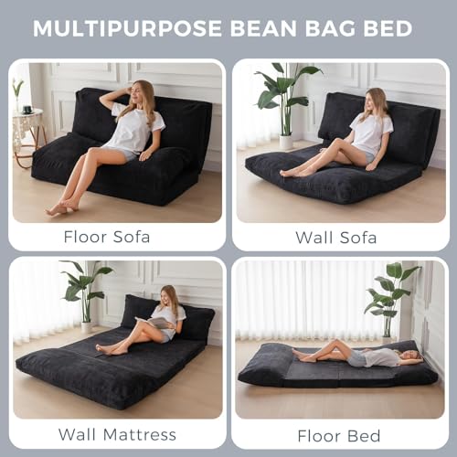 MAXYOYO Folding Sofa Bed, Extra Thick and Long Floor Sofa Convertible Chair with Washable Cover, Floor Couch Lounge Bean Bag Bed for Living Room, Black, 30"x91" - color: Black, size: Classic Single