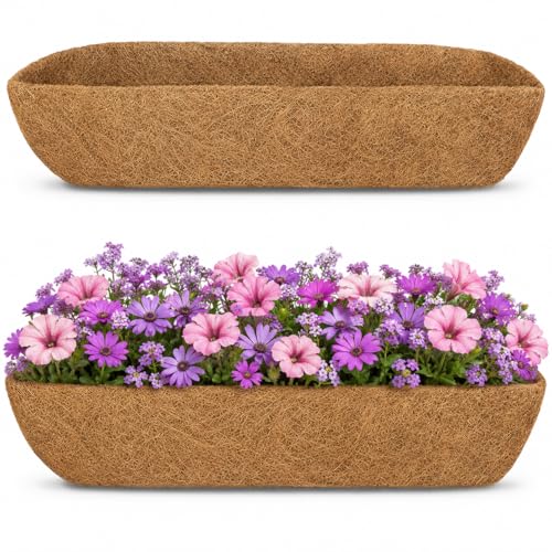 Y&M 2pcs 36" Coco Liner for Window Box Deck Basket Planter Trough Coconut Fiber Liners, Pre-Formed Replacement for 36inch Outdoor Hanging Basket - color: 2pcs 36in Arc
