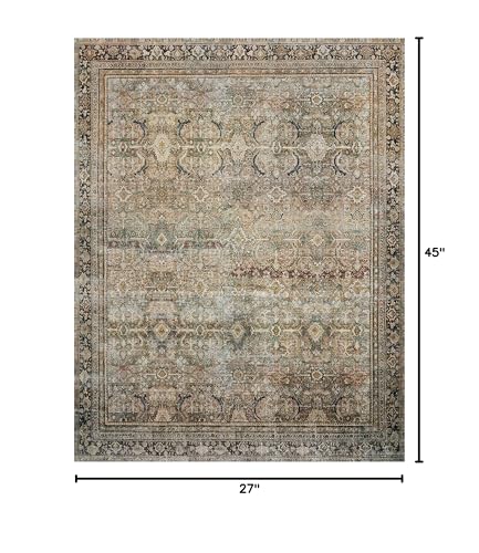 Loloi Layla Collection LAY-03 Olive/Charcoal 2'-3" x 3'-9" .13" Thick Accent Rug, Soft, Durable, Vintage Inspired, Distressed, Low Pile, Non-Shedding, Easy Clean, Printed, Living Room Rug - color: Olive / Charcoal, size: 2'3" x 3'9" (Rectangular)
