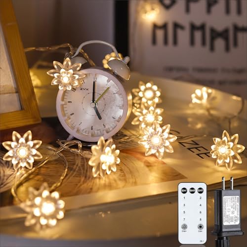 JOLYMOLY 59 Ft 100 LED Flower Fairy Lights with Remote Timer, Plug in Connectable Twinkle Lights with Soft Flowers for Bedroom Wedding Dorm Indoor Outdoor Decor, Warm White - color: Warm White