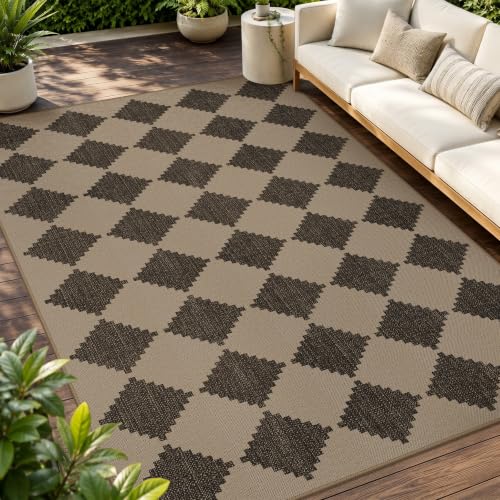 GENIMO Indoor Outdoor Area Rug 8'x10', Checkered Easy Jute Rug Machine Washable, Easy-Cleaning, Non Slip Geometric Outdoor Carpet for Patio, Living Room, Backyard, Porch, Deck, Balcony - color: Zigzag Diamond, size: 8' x 10' (Rectangular)