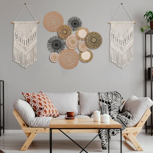 Tatuo 11 Pcs Boho Wall Basket Decor Bulrush Woven Wall Hanging Art Round Farmhouse Rustic Handmade Wicker for Summer Home, Bedroom, Living Room, Kitchen Decorations, Multi Sizes(Flower) - style: Flower