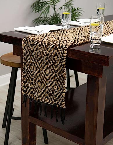 Unique Loom Braided Jute Collection Area Rug - Assam (1' 2" x 6' 1" Table Runner, Black/ Natural) - color: Black/Natural, size: 1'2" x 6'1" (Rectangular)