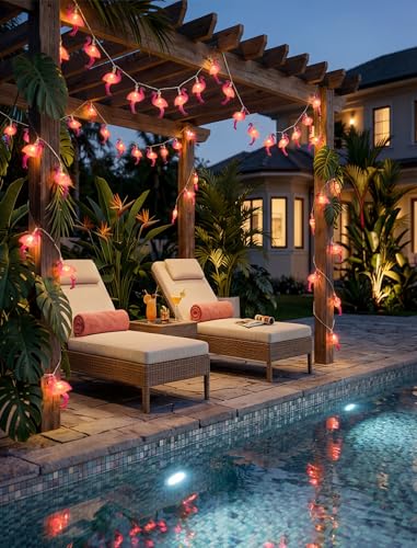 Flamingo String Lights, 12FT 20 LED Summer String Lights with UL Certified Plug, Waterproof Tropical Party Decorations for Patio, Warm White Hawaiian String Light for Garden Backyard Bedroom Decor - color: 20 LED Flamingo Lights