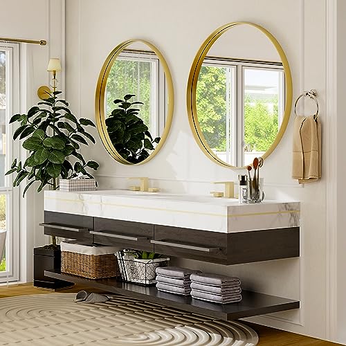 24 Inch Round Bathroom Mirror - Wall Mounted Circle Mirror with Metal Frame, Modern Mirror Suitable for Bathroom, Vanity, Entryway, Living Room, Wall Decor,Gold - color: Gold, size: 24"L x 24"W