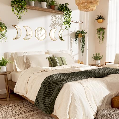 10.4" Raw Acrylic Moon Phase Wall Mirror Set - 5-Piece Boho Celestial Decor for Living Room Bedroom Entryway, Easy Stick-On Installation, Shatterproof Safety Design - color: Raw