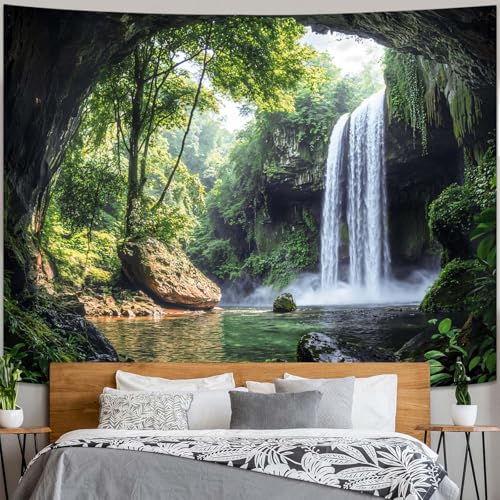 kampdream Landscape Tapestry, Scenery Art Wall Tapestries, Nature Wall Decor for Bedroom Living Room Backdrop Cave Waterfall 36×48 inches - color: Cave Waterfall, size: 48"L x 36"W