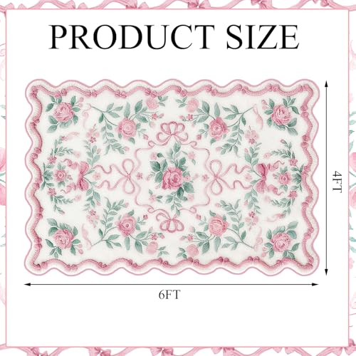 Drydiet Rug Boho Area Rugs 4'x6' Cute Sweet Scalloped Throw Rugs Aesthetic Soft Bedroom Carpet for Living Room Dining Playroom Nursery Family Indoor Dorm (Vintage Bow) - style: Vintage Bow