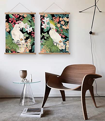 ABoby Vintage Hanging Parrot Posters, Decorative Wall Art Prints, Printed on Linen with Wood Frames, Ready to Hang - color: 2 Pack Parrot