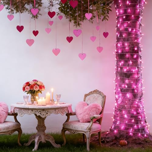 LAMPHOME Pink Christmas Lights Set 100 Count 19.6 Feet Incandescent Bulb Mini String Lights for Indoor Christmas Tree Garland Birthday Wedding Party Festival Decoration, White Wire - color: Pink-White Wire