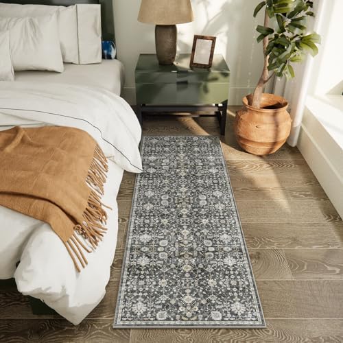 Machine Washable Hallway Runner Rug: 2'x6' Kitchen Rugs Soft Non-Slip Low Pile Vintage Boho Carpet Runners for Indoor Entryway Kitchen Bedside Bedroom Bathroom Farmhouse Decor - color: Black/Gold/Multi, size: 2'x6'