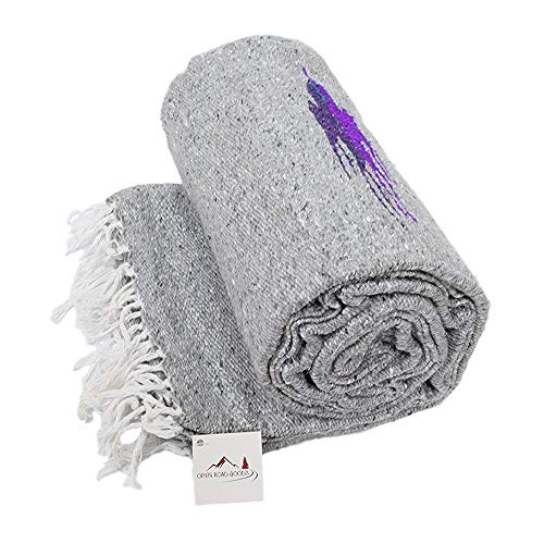 Open Road Goods Mexican Thunderbird Yoga Blanket, Handwoven Throw for Yoga, Meditation, and Home Décor – Versatile Blanket for Beach, Picnic, Camping, or Outdoor Use - color: Light Grey