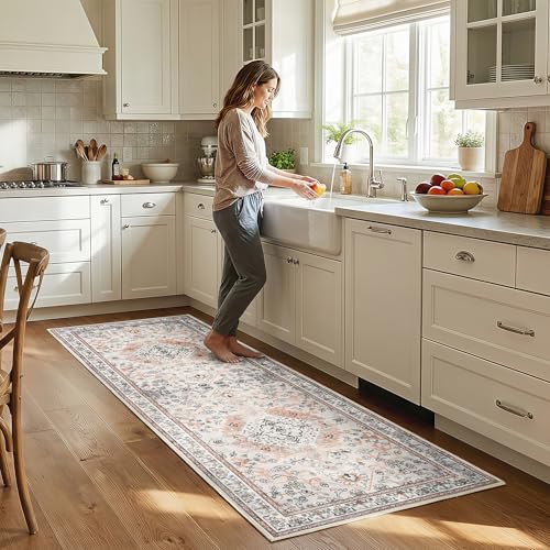 HOOBRO 2 x 6 Runner Rugs Washable, Area Rugs for Hallway Kitchen Bedroom Beside Laundry Bathroom Rug, Non-Slip Backing Stain Resistant Carpet, Pet Friendly Low Pile Soft Rug, Vintage Beige EF02AR01 - color: Vintage Beige, size: 2' x 6' (Rectangular)