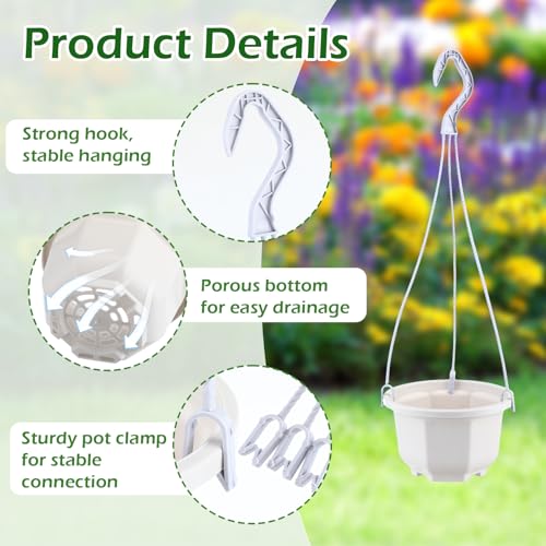Roshtia 24 Pcs Hanging Plastic Planter Pot with Hook Flower Pots Baskets Hanging Nursery Planter Holder for Outdoor Indoor Plant Garden (Ceramic White,5 Inch) - color: Ceramic White, size: 5 Inch