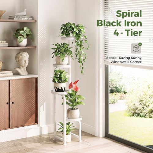 Bamworld Corner Plant Stand Indoor Outdoor, Tall Metal Flower Pot Stands for Multiple Plants, 4 Tier White Heavy Duty Plant Shelf for Patio Garden Balcony Living Room Bedroom(Patent Design) - color: Matte White, style: Spiral 4Tier