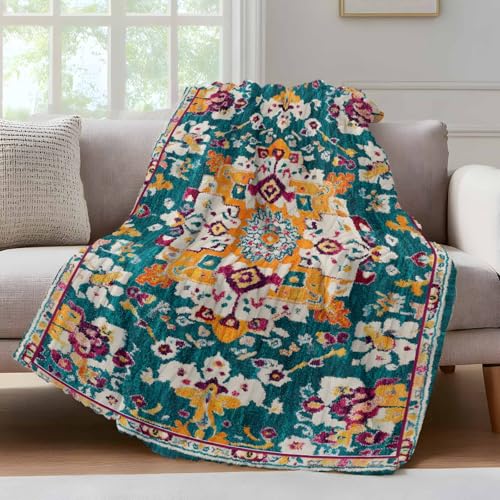 Throw Blanket for Couch,Bohemia Terracotta Flower Soft Flannel Bed Blankets Fluffy Throws Tribal Abstract Aesthetic Cozy Warm Plush Striped Blanket for Sofa Bedroom Living Room,60x80in - size: 60x80in