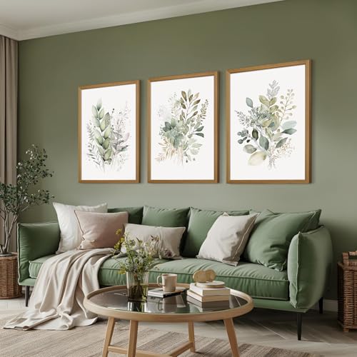 Joocrise Wooden Frame Watercolor Botanical Wall Art Boho Floral Canvas Wall Decor Prints Sage Green Wildflower Wall Art Modern Flower Pictures Botanical Painting for Bedroom Bathroom 12x16x3 Inch - color: Watercolor Botanical Prints, size: 16"L x 12"W