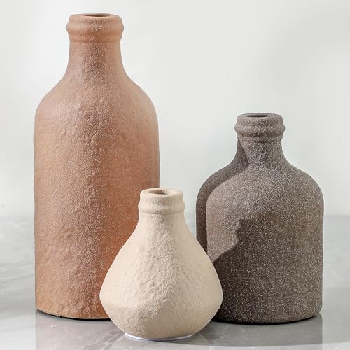 Ceramic Vase Set of 3, Vases Home Decor, Decorative Vases for Table, Boho Flower Vase Modern Neutral Vases for Room Decor, Table, Mantel,Entryway Living Room Kitchen Bedroom Bathroom - Brown - color: 009-brown