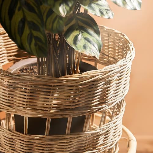 Handmade Rattan Plant Stand with Removable Basket – Boho Indoor Flower Pot Holder, Natural Ioor Plant Stand with Basket – 26" Max Height,